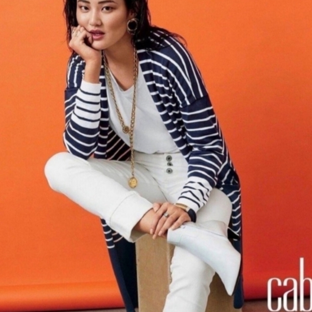 CAbi Boathouse Fuster Cardigan Sweater Navy White Open Front 6243 - Picture 12 of 12
